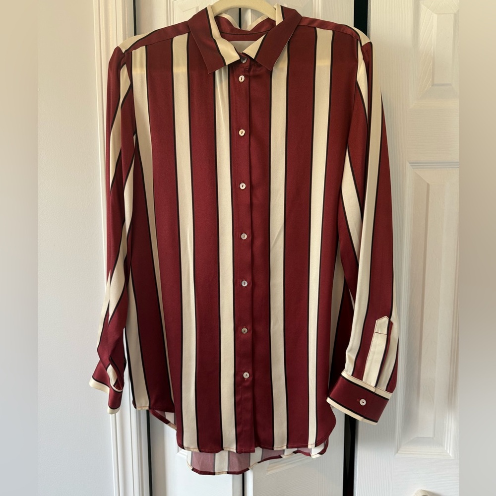 100% SILK ASCENO Red and Cream Button Down Shirt